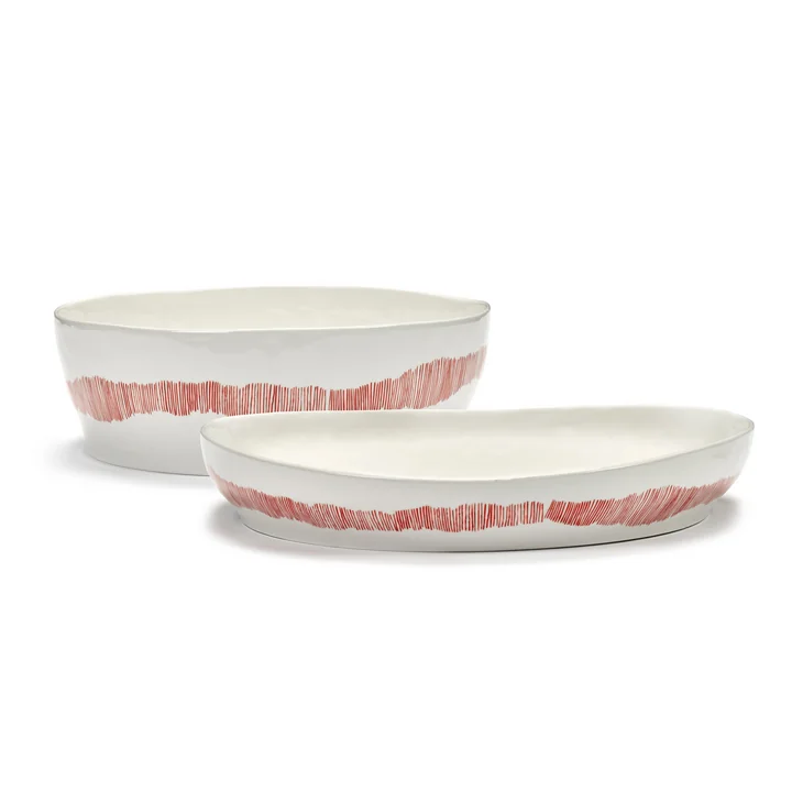 Serax - Feast Salatschale und Servierschale M, white / red stripes