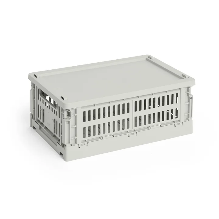 HAY - Colour Crate Korb S, 26,5 x 17 cm, grau, recycled mit Deckel