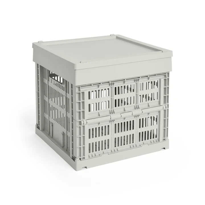 HAY - Colour Crate Korb Cube, 29,5 x 29,5 cm, grau, recycled mit Deckel