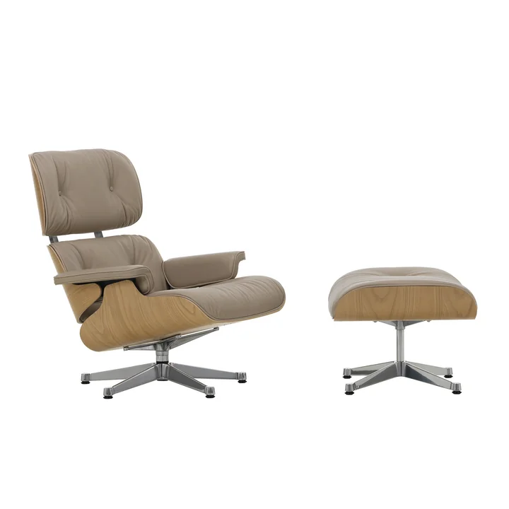 Vitra - Lounge Chair & Ottoman, poliert, Kastanie natur, Leder Natural F, dark sand 