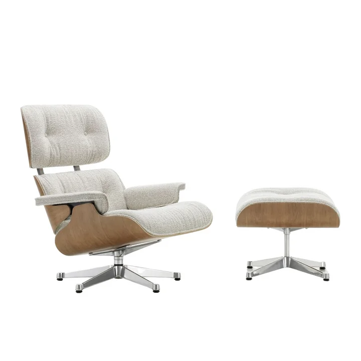 Vitra - Lounge Chair & Ottoman, poliert, Kirsche natur, Nubia, crème / sand