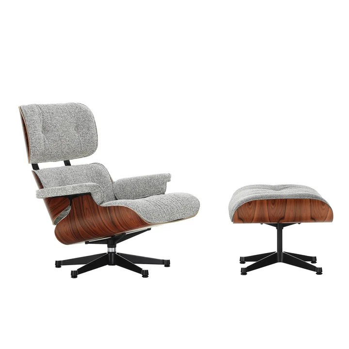 Vitra - Lounge Chair & Ottoman, schwarz / poliert, Santos Palisander, Nubia, salt'n pepper