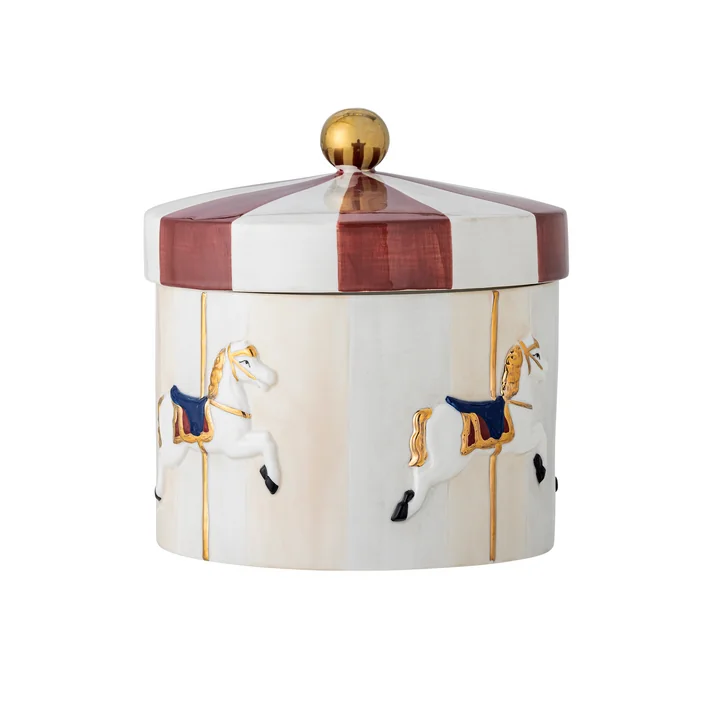 Bloomingville - Merry-go-round Gefäß mit Deckel, Ø 19,5 x H 20,5 cm, rot