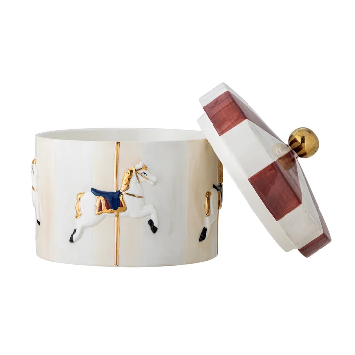 Bloomingville - Merry-go-round Gefäß mit Deckel, Ø 19,5 x H 20,5 cm, rot