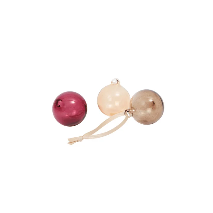 Ferm Living - Glass Baubles Weihnachtskugel, S, rosarot transluzent (3er Set)