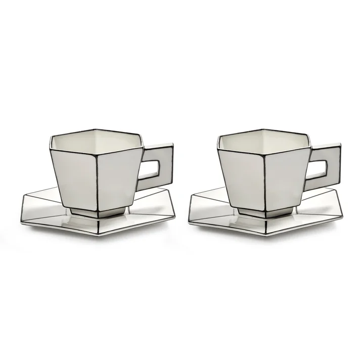 Serax - Carte Blanche Cappuccinotasse mit Untertasse, weiß / schwarz (2er Set)