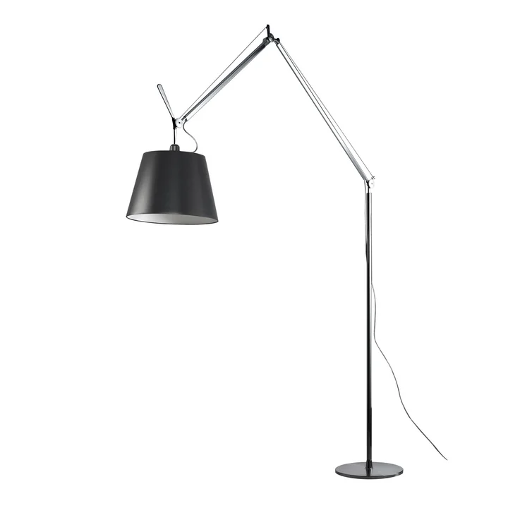 Artemide - Tolomeo Mega Stehleuchte mit Dimmer, Satinschirm Ø 32 cm, alusilber / schwarz