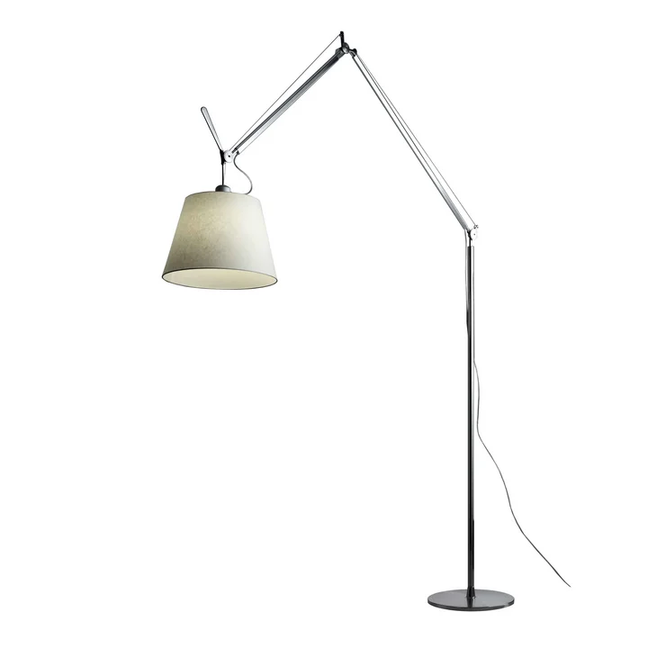Tolomeo Mega Stehleuchte mit Dimmer, Pergamentschirm Ø 32 cm, silber von Artemide