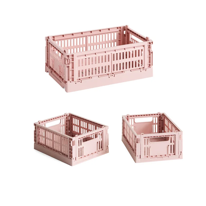 HAY - Colour Crate Korb S + Mini, blush, recycled (3er Set)