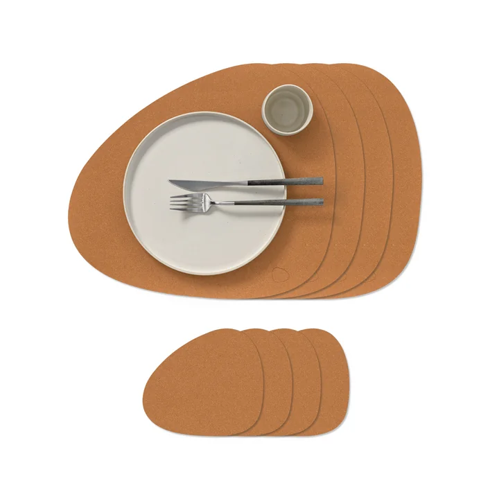 Lind DNA - Geschenkset Curve L, Core meliert natur (4 Tischsets + 4 Glasuntersetzer)