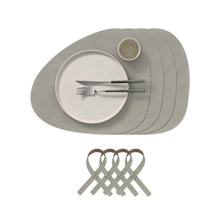 Lind DNA - Geschenkset Curve L, Nupo hellgrau (4 Tischsets + 4 Serviettenringe)