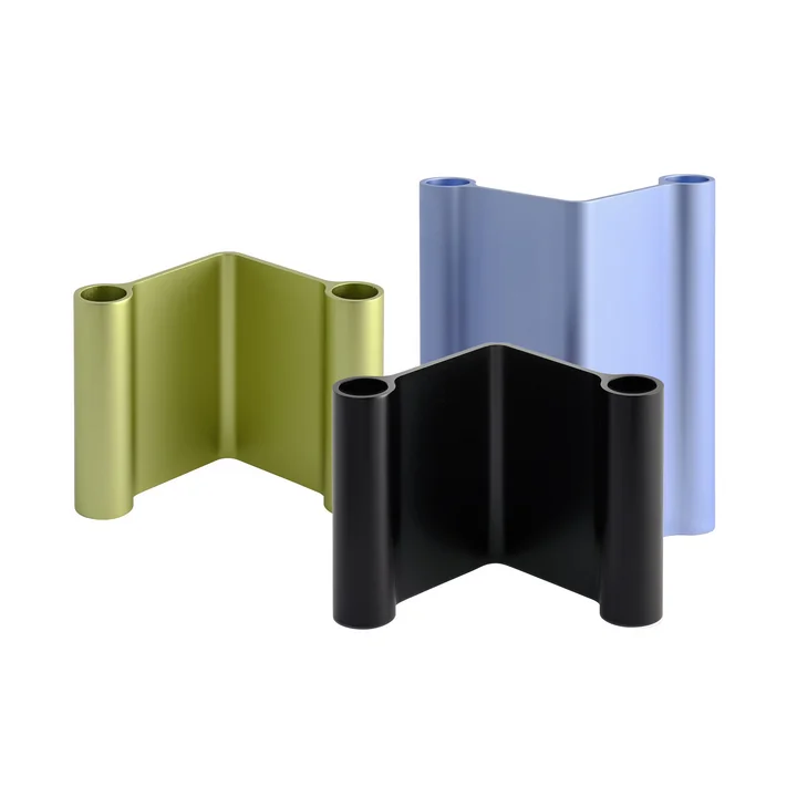 Muuto - Pair Kerzenhalter-Set, schwarz / grün / hellblau (3er-Set)