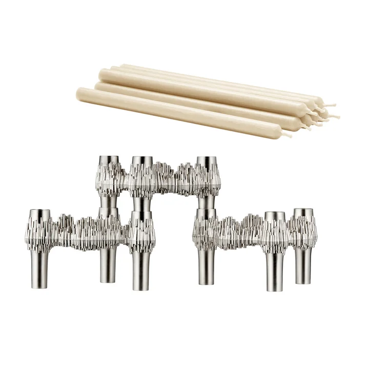 Stoff Nagel - Quist Kerzenhalter und Paraffin-Kerzen, Chrom gebürstet / cremé