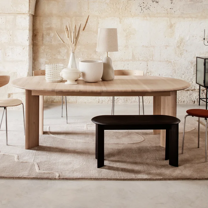 Bevel Bank, 90 x 35 cm, Eiche schwarz geölt und Bevel Tisch von Ferm Living