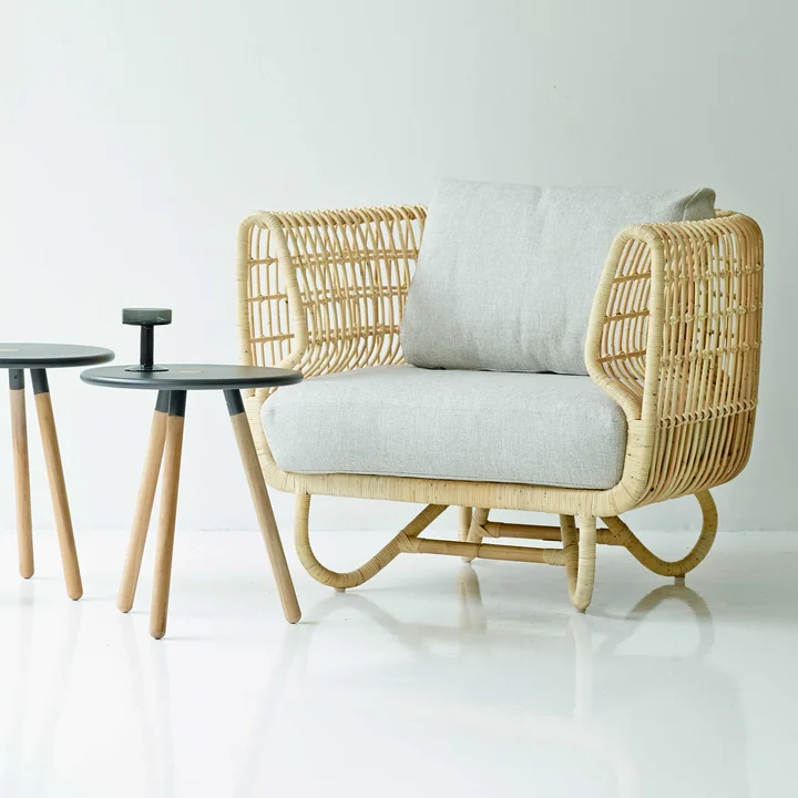 Nest Loungesessel Indoor, natur / Natté light grey von Cane-line
