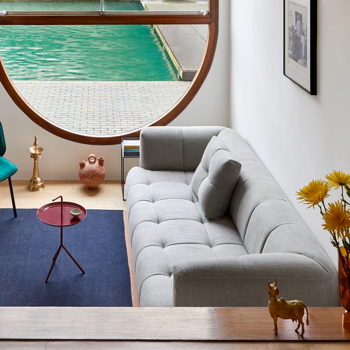 Quilton 3-Sitzer Sofa von HAY in der Ausführung Linen Grid adriatic blue