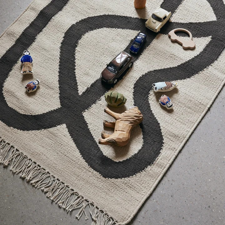 Ferm Living - Lane Teppich, 70 x 105 cm, off-white / chocolate