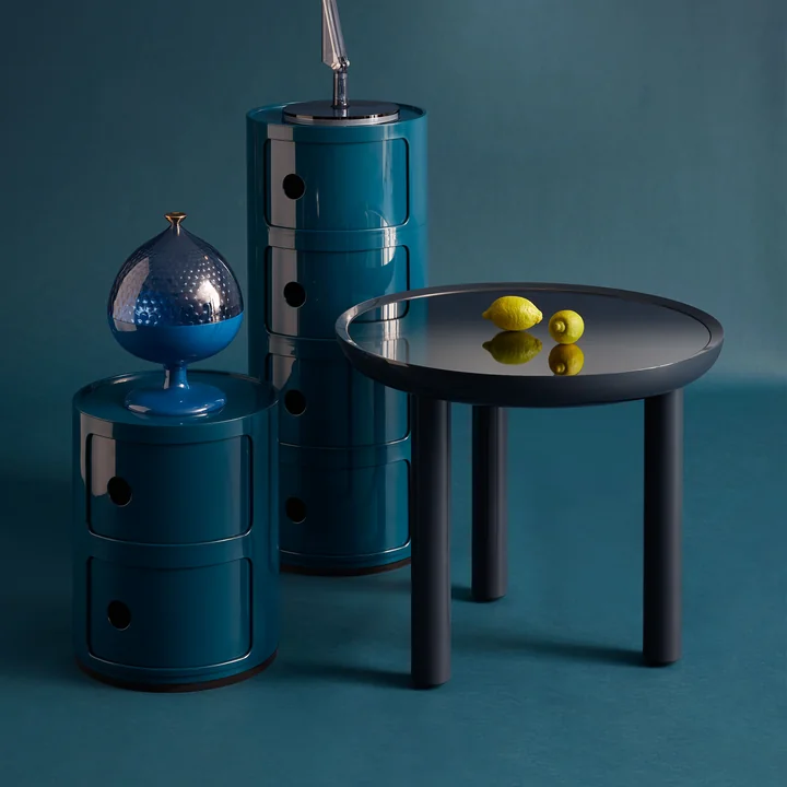 Kartell - K-Top Beistelltisch, H 50 cm / Ø 60 cm, Rauchspiegel / blau
