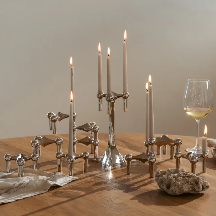 Stoff Nagel - Kerzenständer, H 23 cm, BMF Kerzenhalter, 3er-Set, chrom