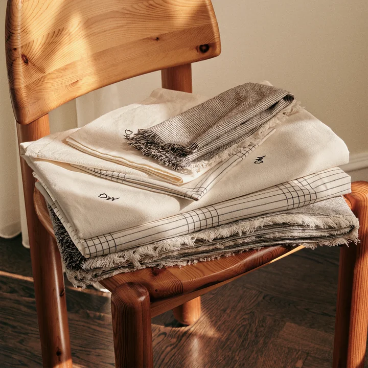 Broste Copenhagen - Mai Serviette und Tischdecke, schwarz / off-white