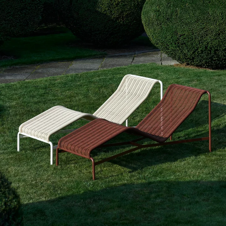HAY - Palissade Cord Chaise Longue Liegestuhl, cremeweiß und iron red