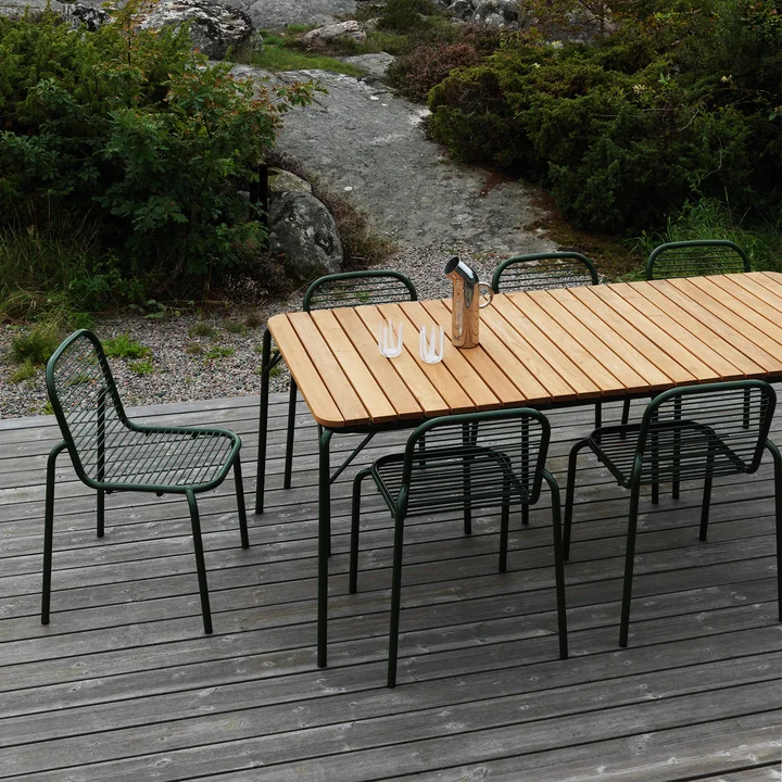 Normann Copenhagen - Vig Tisch, 90 x 200 cm, dunkelgrün / robinie, Vig Stuhl, dunkelgrün