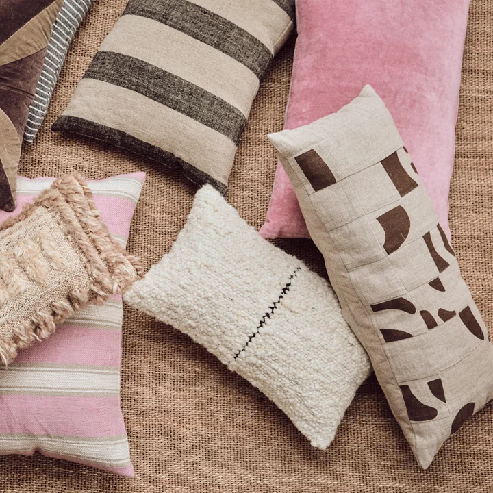 HKliving - Natural Patched Kissen, 70 x 30 cm, beige / braun