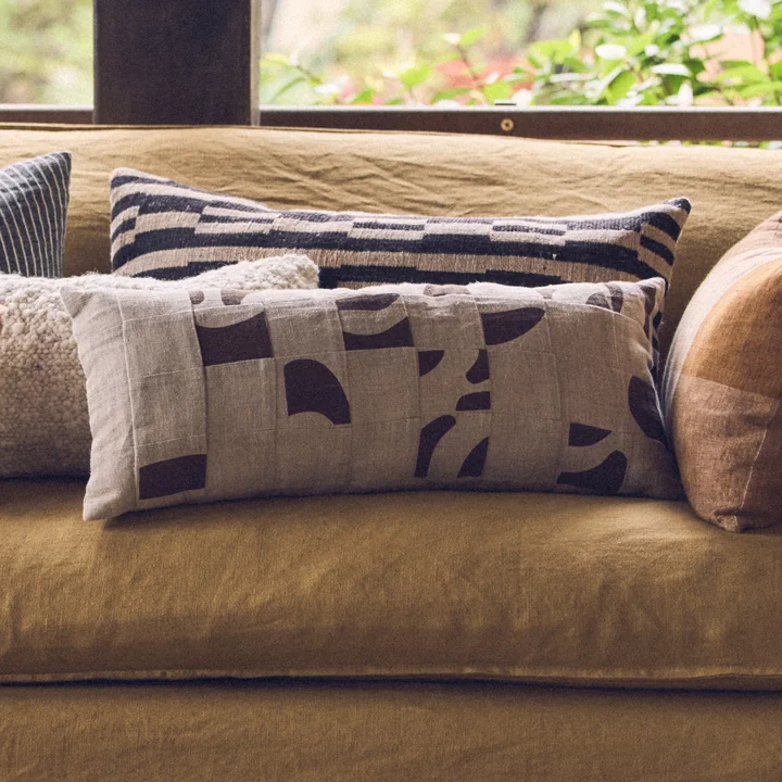 HKliving - Natural Patched Kissen, 70 x 30 cm, beige / braun