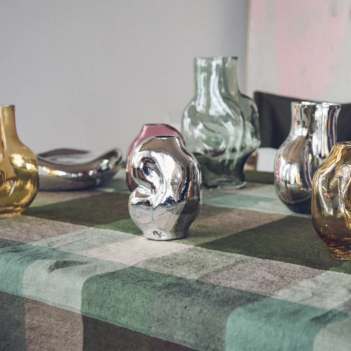 HKliving - Vida Check Tischdecke, 140 x 220 cm, mint / olive