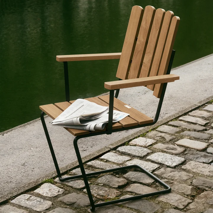 Grythyttan - A2 Gartenarmlehnstuhl, Teak natur / schwarz