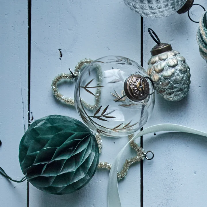 House Doctor - Leaf Ornament, Ø 7,5 cm, klar / gold