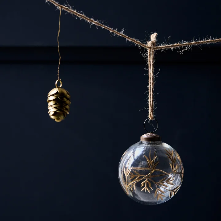 House Doctor - Leaf Ornament, Ø 7,5 cm, klar / gold