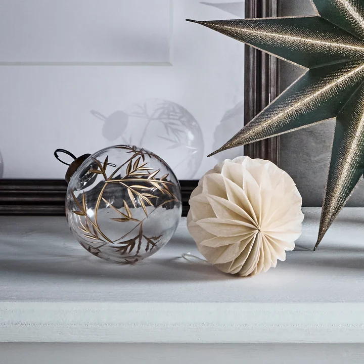 House Doctor - Leaf Ornament, Ø 7,5 cm, klar / gold