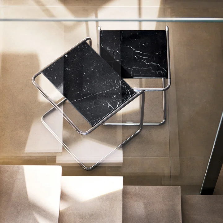 Thonet - B 97 Serious Satztisch-Set, Titan / Marmor Nero Marquina (2er-Set) (JS. by Jil Sander)