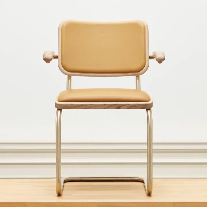 Thonet - S 64 P Nordic Armlehnstuhl, nickelsilver / Eiche geölt weiß pigmentiert / light caramel (JS. by Jil Sander)