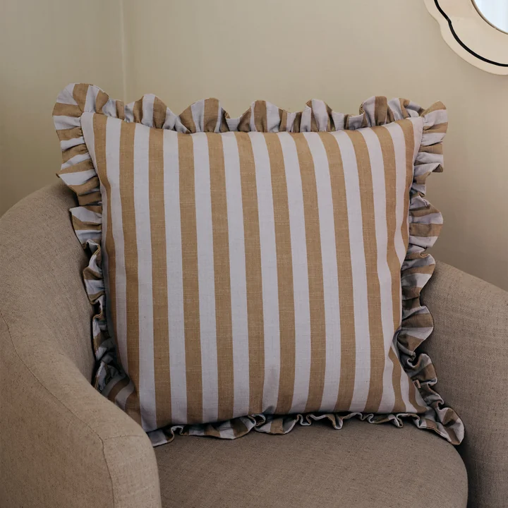 Broste Copenhagen - Ina Kissenbezug, 50 x 50 cm, dusty blue / brown kelp