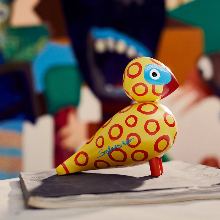Kay Bojesen - Singvogel x Leif Sylvester 2025, H 15,5 cm, Blue Eyes, blau / gelb / rot