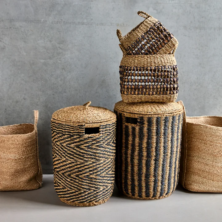 House Doctor - Cesto Wäschekorb, H 57 cm, schwarz / natur