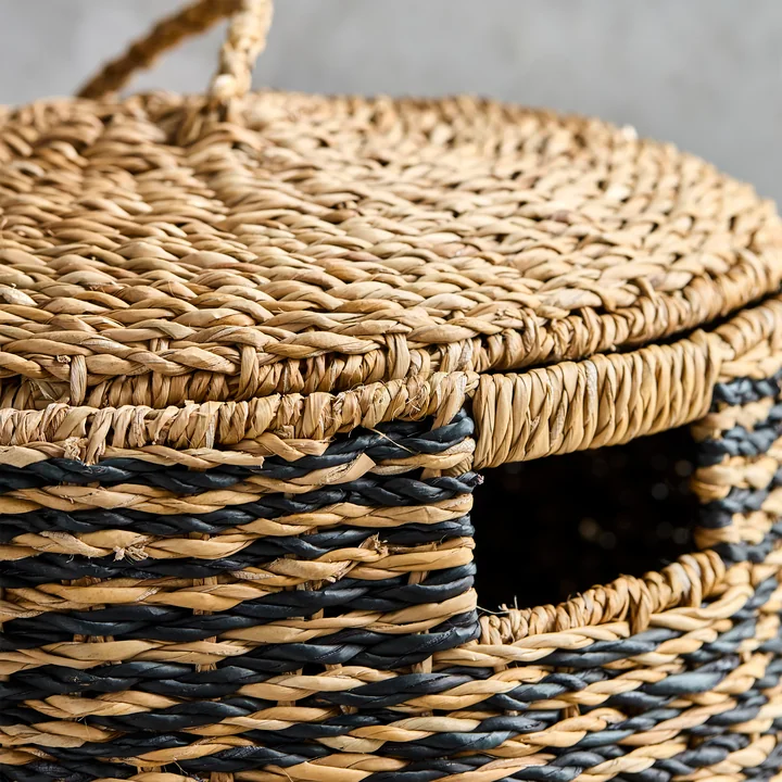 House Doctor - Cesto Wäschekorb, H 57 cm, schwarz / natur