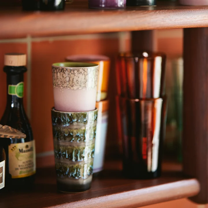 HKliving - 70's Latte Macchiato Becher, 280 ml, forest (2er-Set)