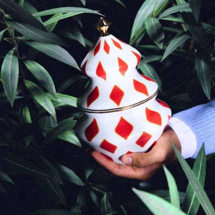 Alessi - Delight Bonbondose, weiß / rot / gold