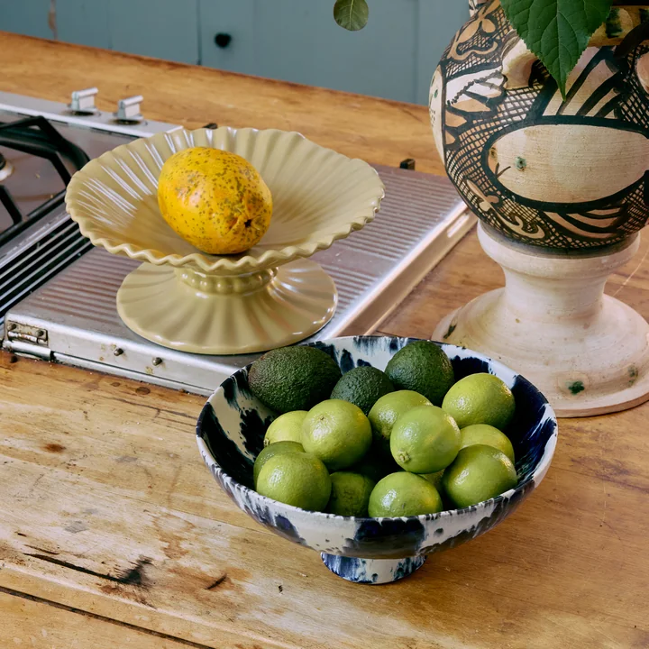 HKliving - Servierschale mit Fuß, Ø 26 cm, indigo