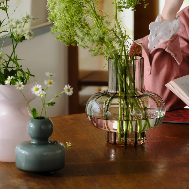 Marimekko - Umpu Vase, olive / puder / klar