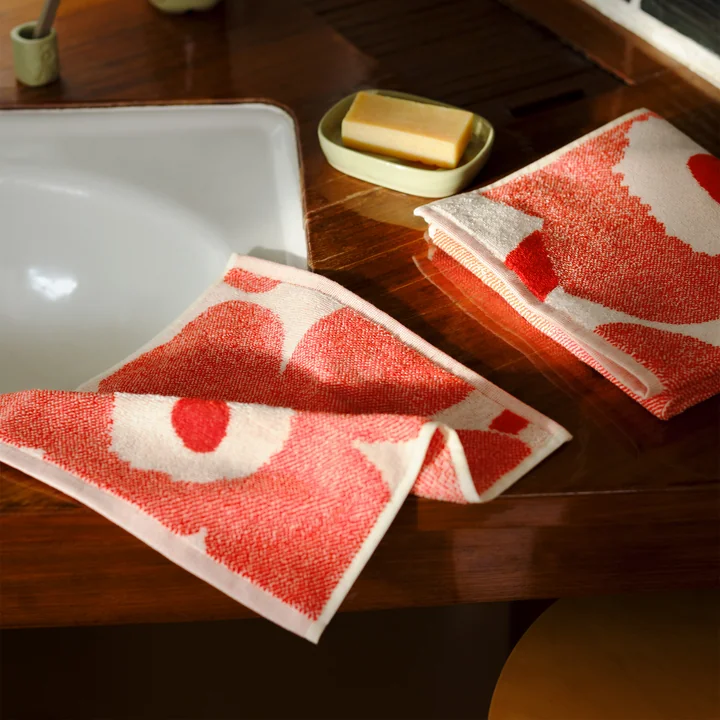 Marimekko - Unikko Mini-Handtuch, 30 x 30 cm, off white / orange red