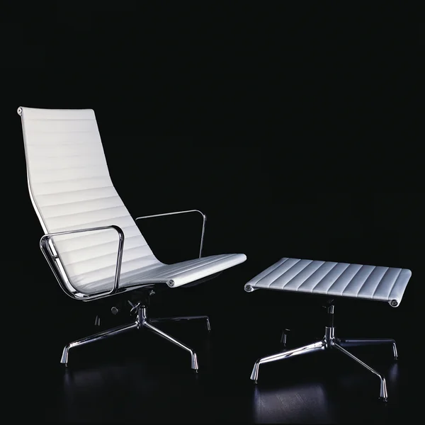 Aluminium Group EA 124 Liegesessel und EA 125 Hocker von Vitra in Leder Weiß