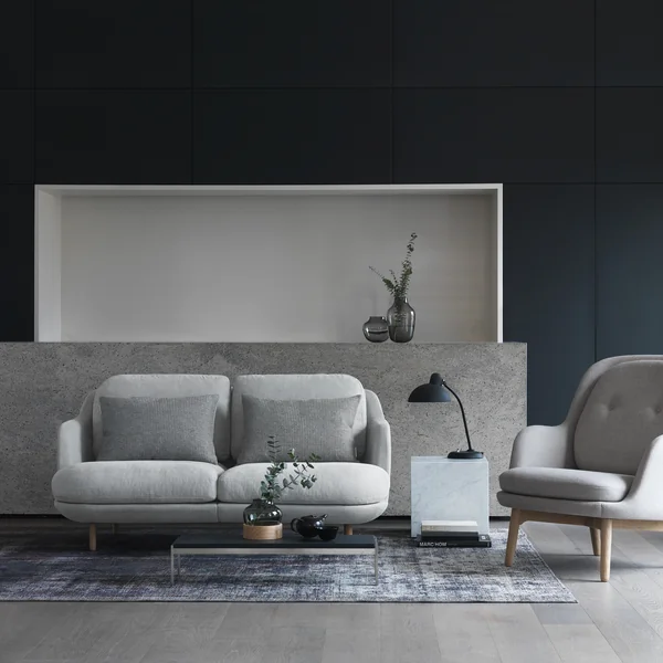 Das Fritz Hansen - Lune Sofa - 2 Sitzer - grau mit Fri Sessel