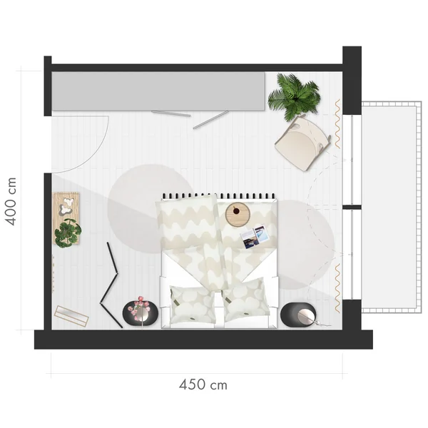 Zimmer mit bodentiefen Fenstern - Grundriss Schlafzimmer