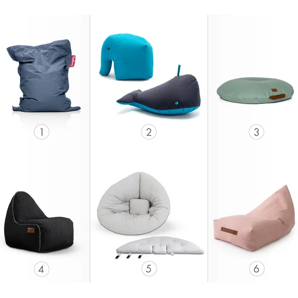 Produktunterkategorie - Kindersitzsäcke - Übersicht verschiedener Formen und Typen